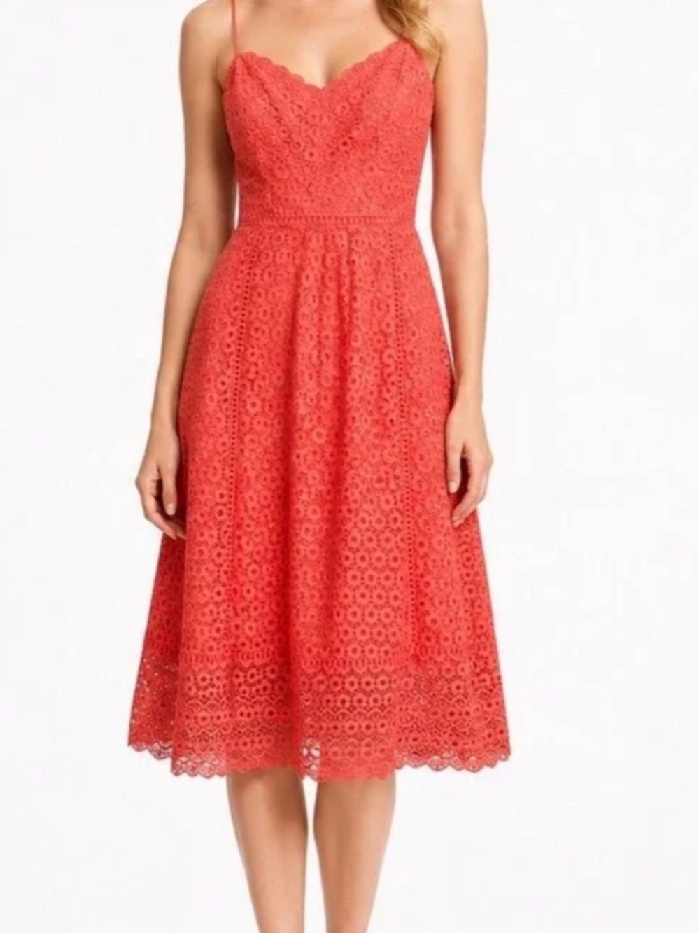 J. Crew Coral Lace Gardencore Coquette Wedding Guest Midi Dress 8